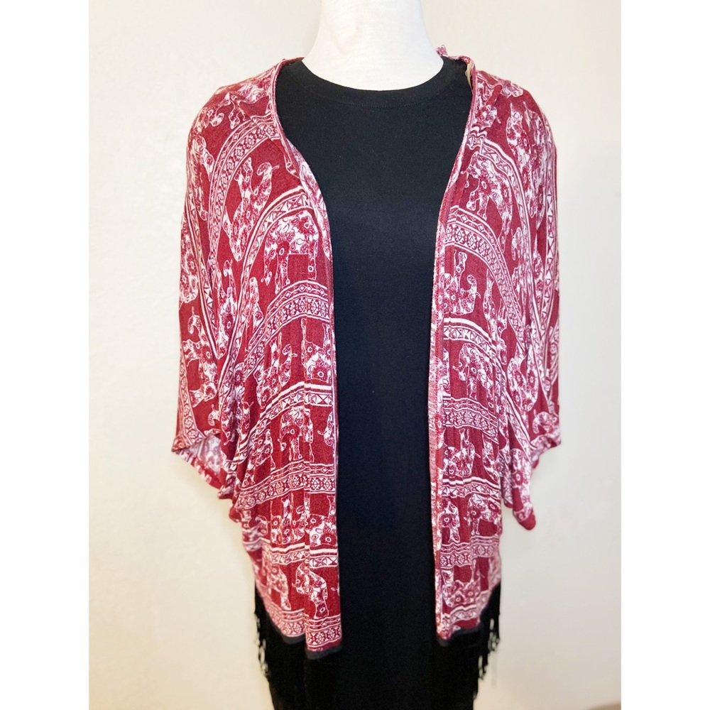 Burgundy Fringe Kimono